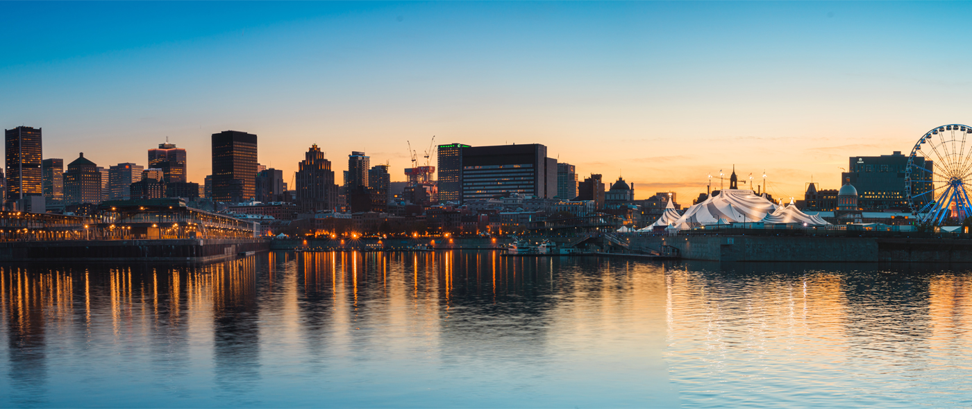 Aerial photo of the Montreal skyline.