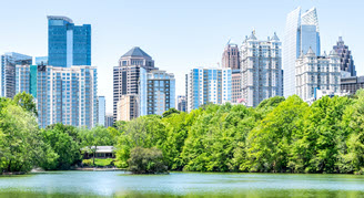 View of city with trees