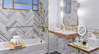 View of the accessible tub and it's grab bars.