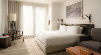 Interior view of the Corner Room with a king bed.