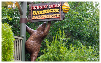 Signage from the Hungry Bear Barbeque Jamboree restaurant