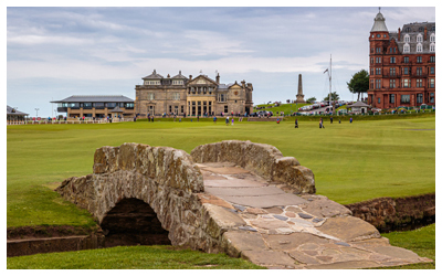 Stone bridge on golf green.