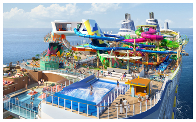 Artist's rendering of Thrill Island pools and slides.