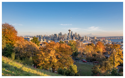 View of Seattle from Kerry Park in Autumn on a clear day.