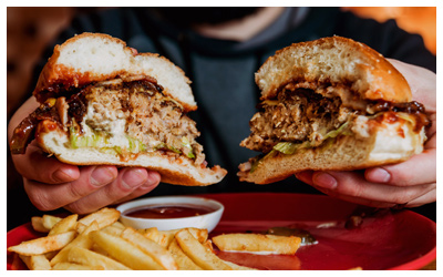 Cross section of burger and fries