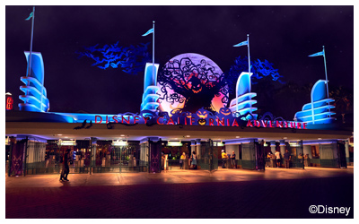 Oogie Boogie standing menacingly over California Adventure gates