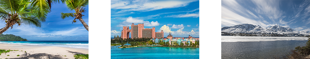 Image of Costa Maya beach, Nassau Bahamas and Skagway.